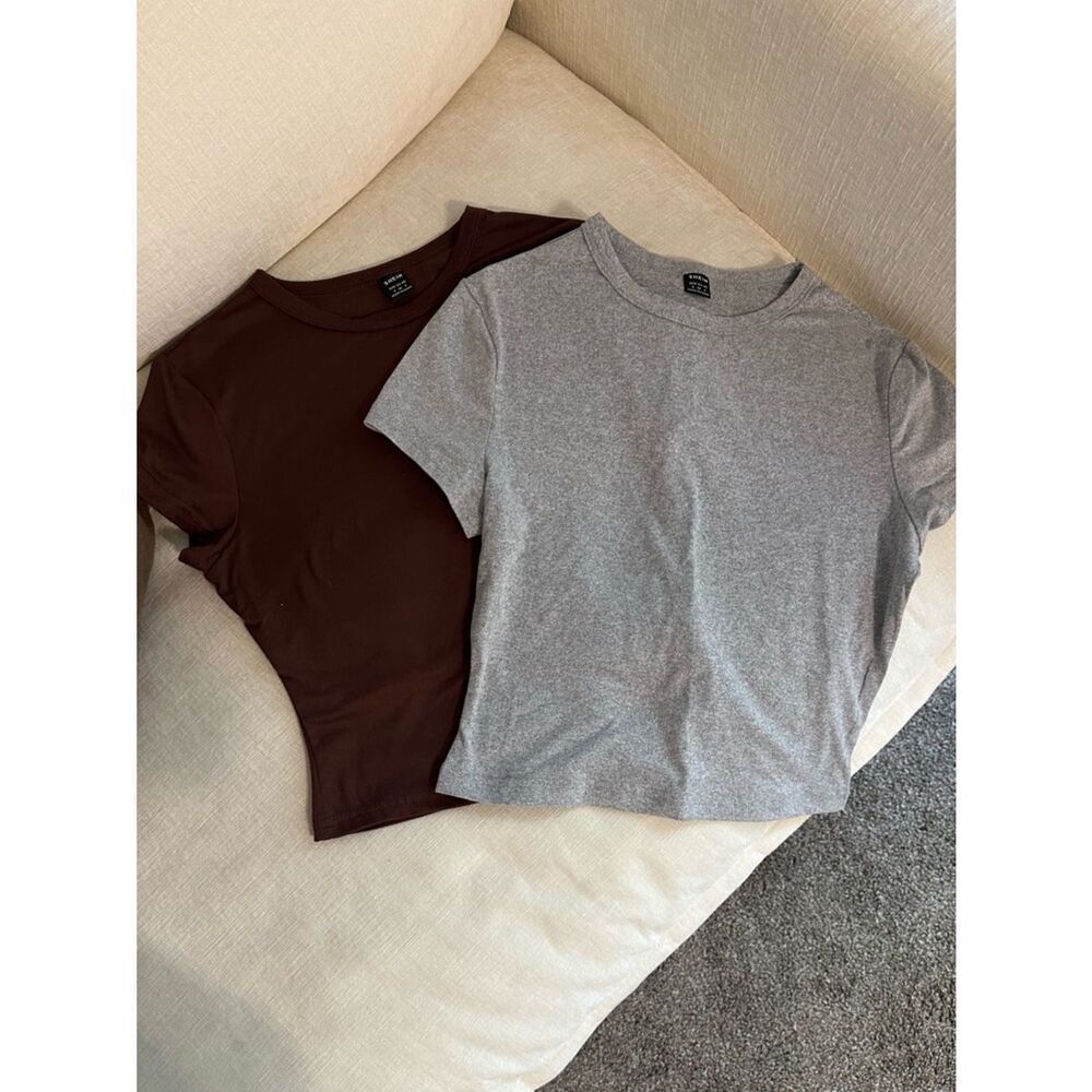 2-Pack Basic Crew Neck Tees - Brown & Heather Gray